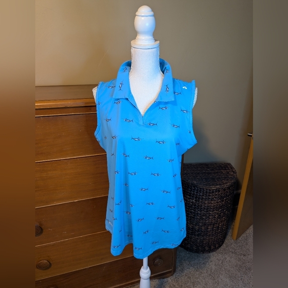 SCALES Sleeveless Shark Polo Shirt SZ L - Picture 2 of 11